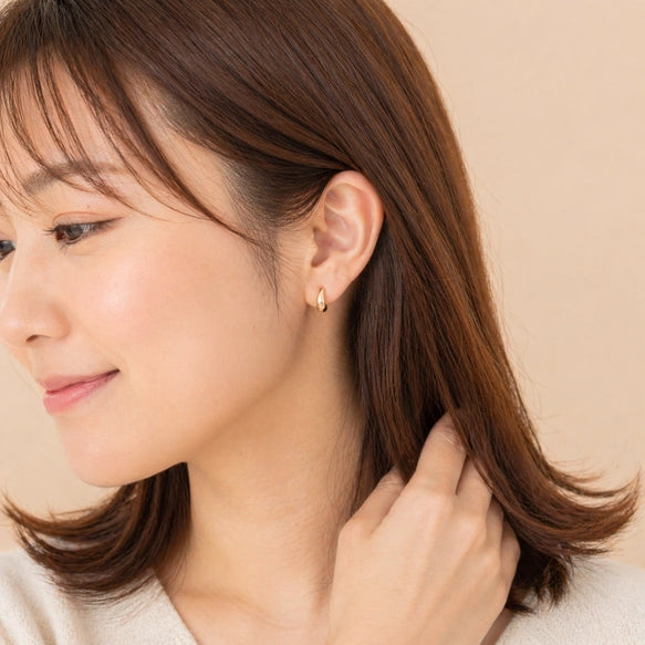 Teardrop Mini Hoop Pierce│ティアドロップ ピアス│ぷっくり メタル フープ│サージカルステンレス316L│金属アレルギー対応│軽量│大人シンプル